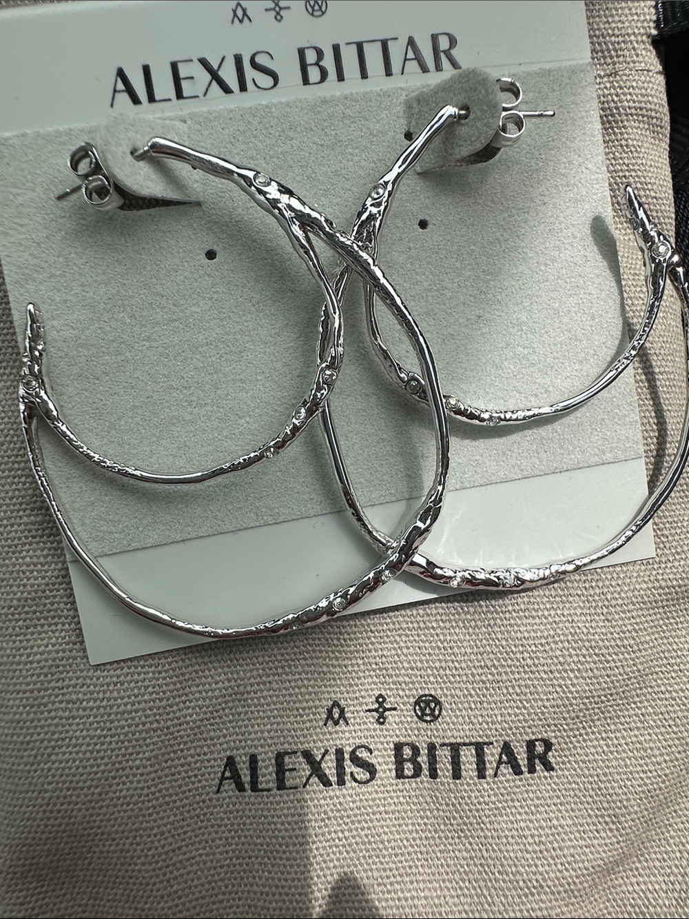 Alexis Bittar Hammered Silver Sculptural Hoop Earrings